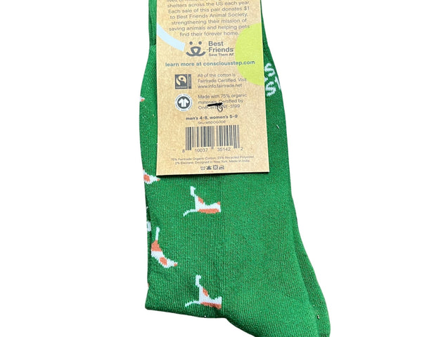 Conscious Step Unisex Green Organic Cotton Socks Save Dogs Small Fair Trade