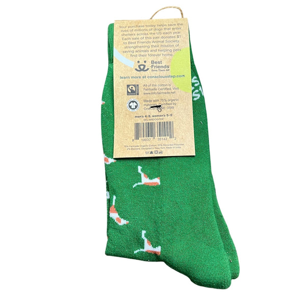 Conscious Step Unisex Green Organic Cotton Socks Save Dogs Small Fair Trade