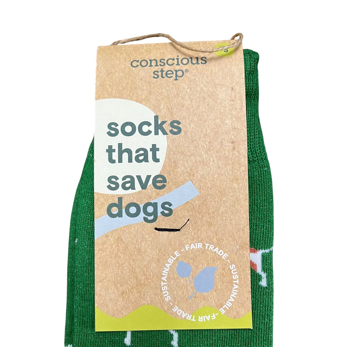 Conscious Step Unisex Green Organic Cotton Socks Save Dogs Small Fair Trade
