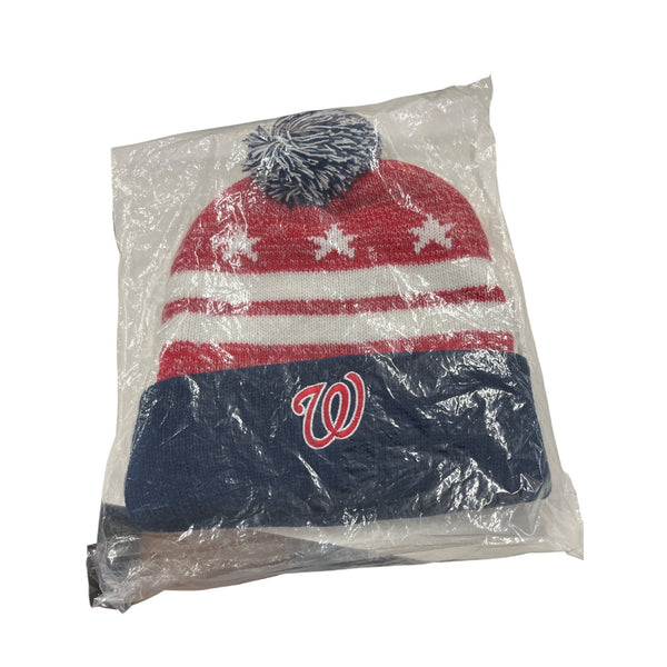 Washington Nationals Blue/Red Knit Beanie Hat Stars Pom Coca-Cola Logo OS