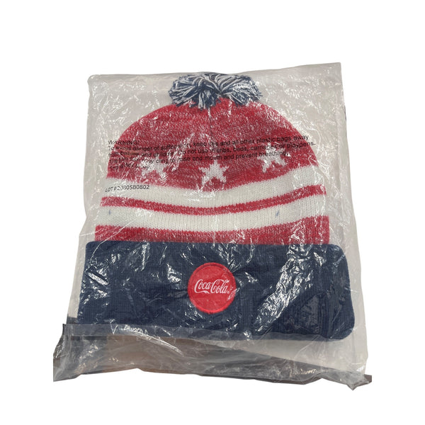 Washington Nationals Blue/Red Knit Beanie Hat Stars Pom Coca-Cola Logo OS