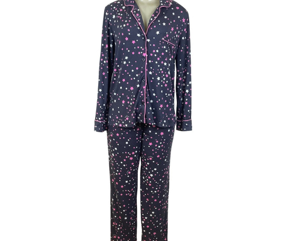 Simply Vera Women’s Navy Star Print Two-Piece Button-Down Pajama Set Sz S - New