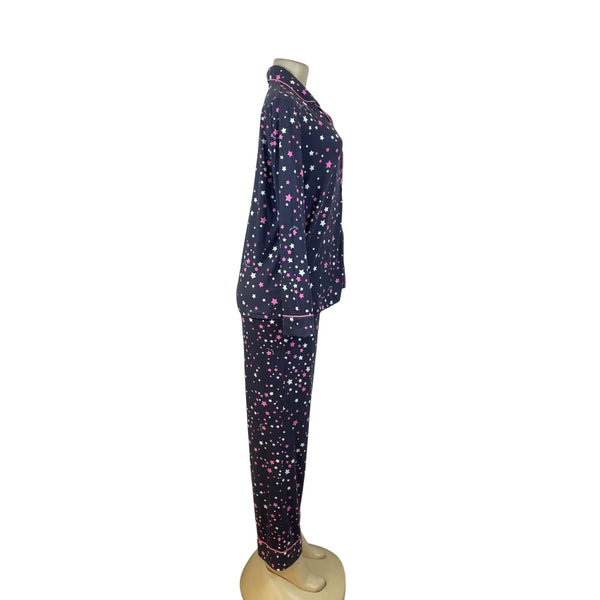 Simply Vera Women’s Navy Star Print Two-Piece Button-Down Pajama Set Sz S - New
