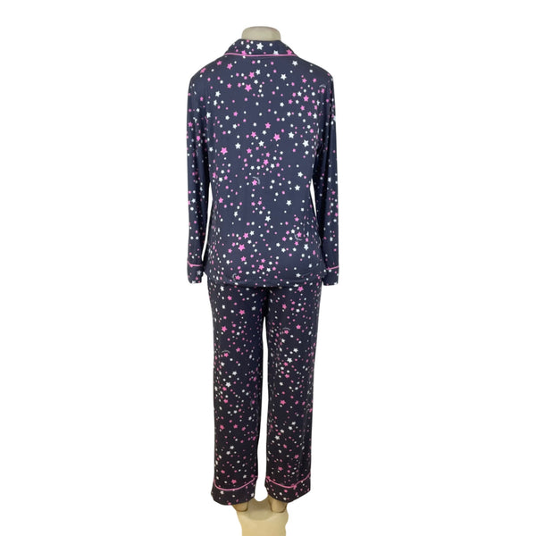 Simply Vera Women’s Navy Star Print Two-Piece Button-Down Pajama Set Sz S - New
