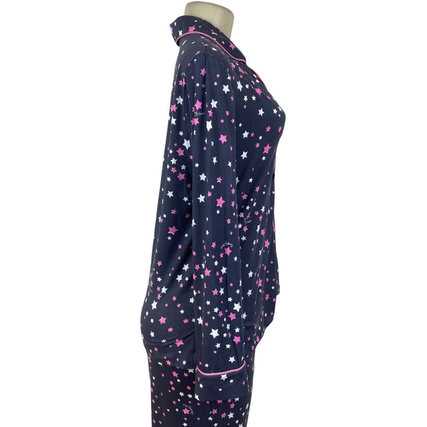 Simply Vera Women’s Navy Star Print Two-Piece Button-Down Pajama Set Sz S - New