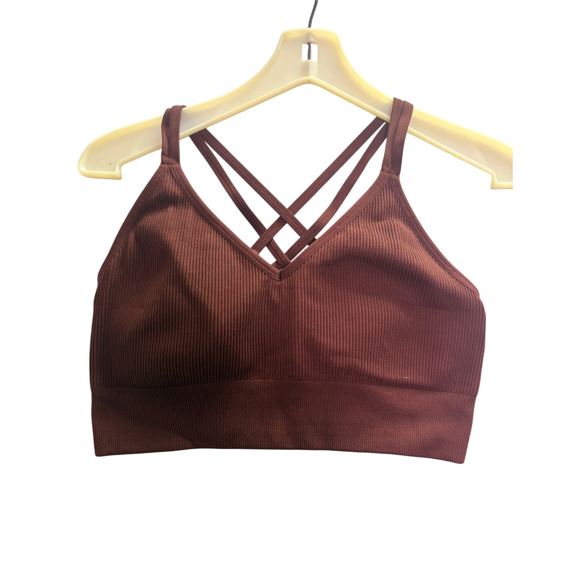 Aerie Womens Brown Ribbed Strappy Back Seamless Sports Bra Size XXL Comfortable Stretch