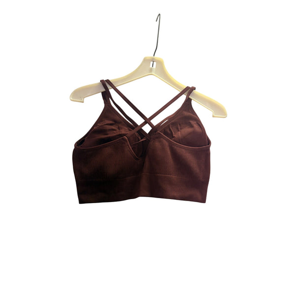 Aerie Womens Brown Ribbed Strappy Back Seamless Sports Bra Size XXL Comfortable Stretch