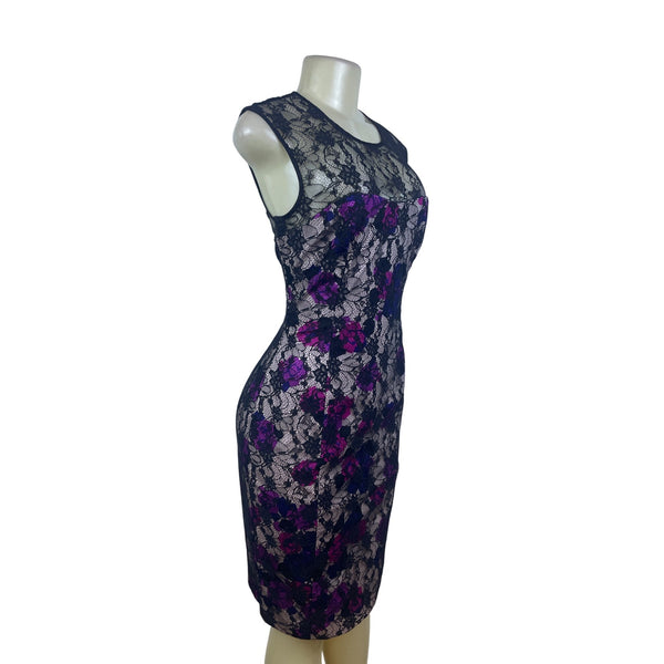 French Connection Black Floral Sleeveless Sheath Dress Women’s Multi-Color Sz 6