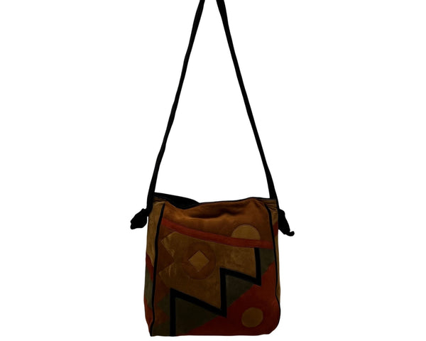 Avante Women’s Brown Multicolored Suede Patchwork Crossbody Bag