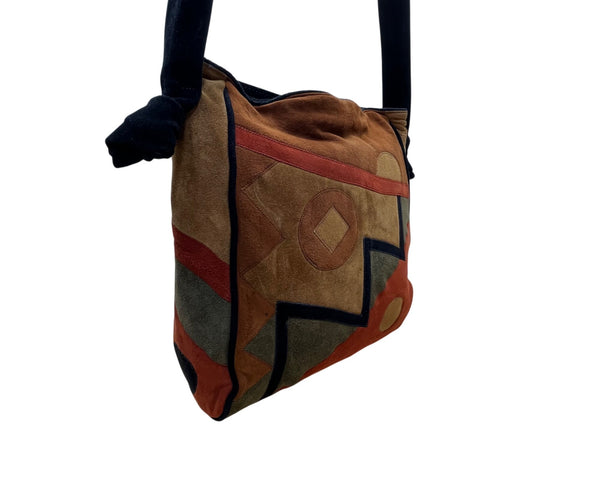 Avante Women’s Brown Multicolored Suede Patchwork Crossbody Bag