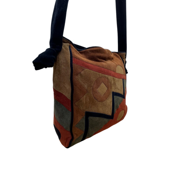 Avante Women’s Brown Multicolored Suede Patchwork Crossbody Bag