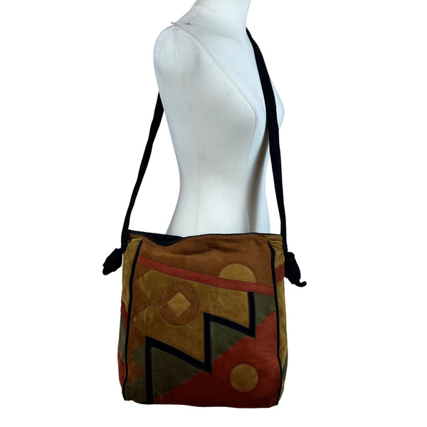 Avante Women’s Brown Multicolored Suede Patchwork Crossbody Bag