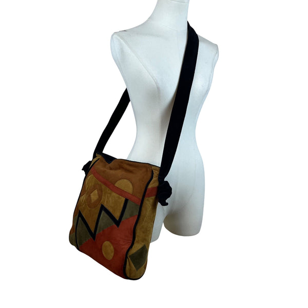 Avante Women’s Brown Multicolored Suede Patchwork Crossbody Bag
