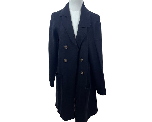 Cici Bird Women's Black Double Breasted Long Knit Cardigan Size L