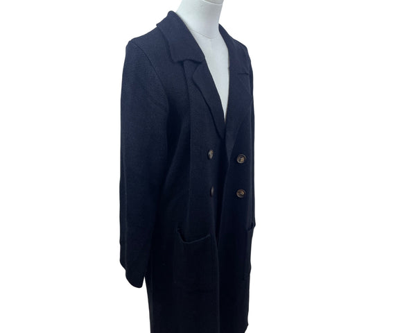 Cici Bird Women's Black Double Breasted Long Knit Cardigan Size L