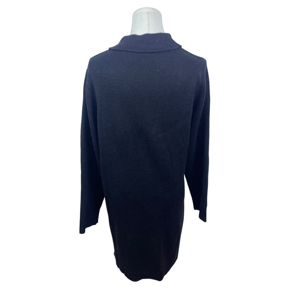Cici Bird Womens Black Double-Breasted Long Knit Cardigan Sz L - New