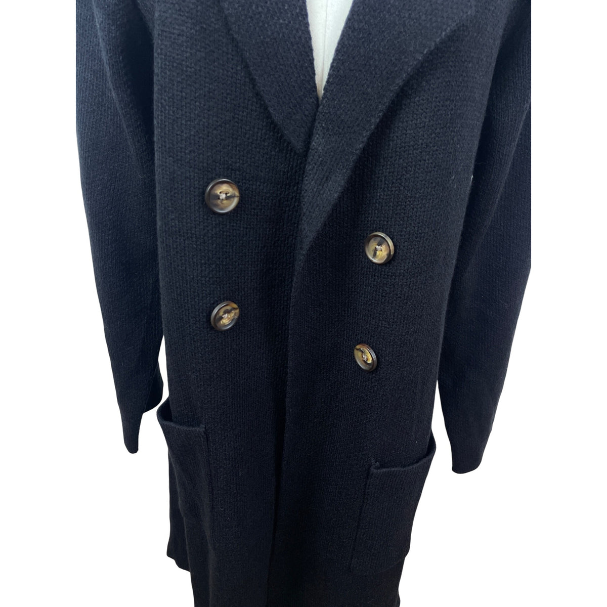 Cici Bird Womens Black Double-Breasted Long Knit Cardigan Sz L - New
