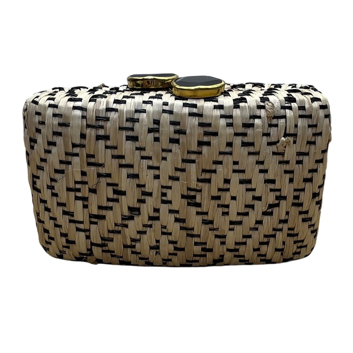 Kayu Women’s Beige & Black Woven With Retractable Gold Chain Strap Clutch Size S