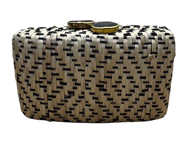 Kayu Women’s Beige & Black Woven With Retractable Gold Chain Strap Clutch Size S