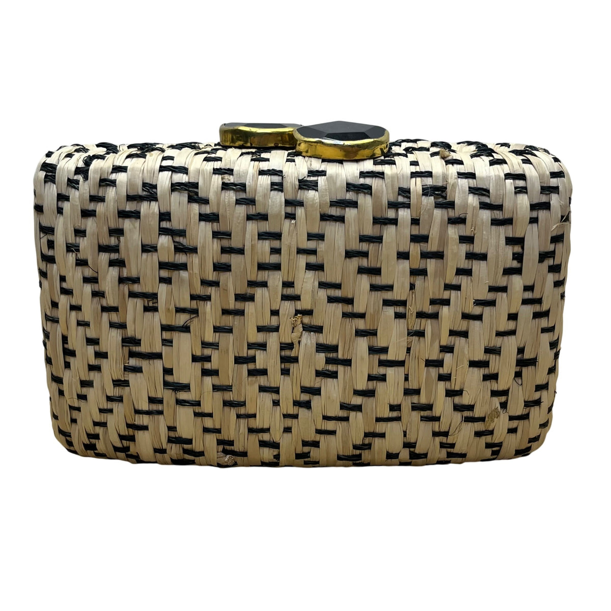 Kayu Women’s Beige & Black Woven With Retractable Gold Chain Strap Clutch Size S
