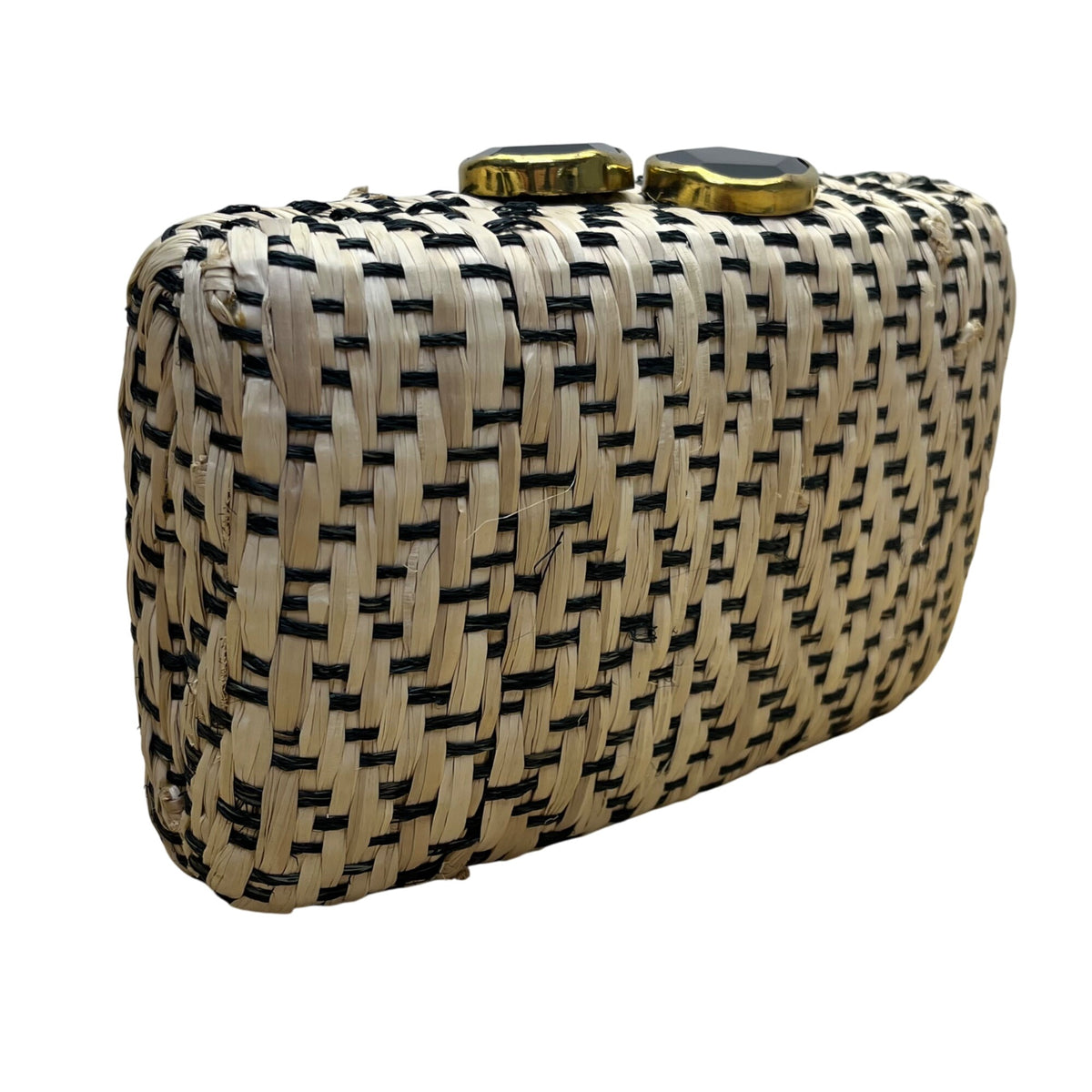 Kayu Women’s Beige & Black Woven With Retractable Gold Chain Strap Clutch Size S