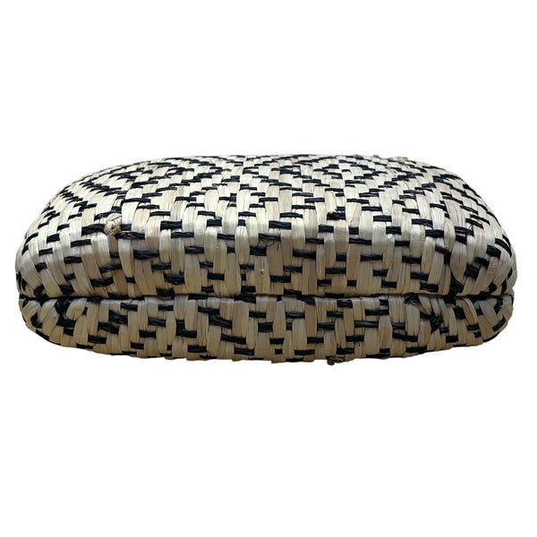 Kayu Women’s Beige & Black Woven With Retractable Gold Chain Strap Clutch Size S
