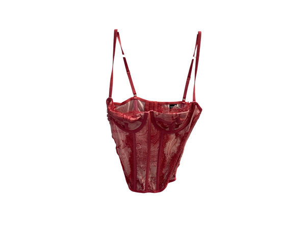 Shein Womens Red Lace Corset Top Size Small