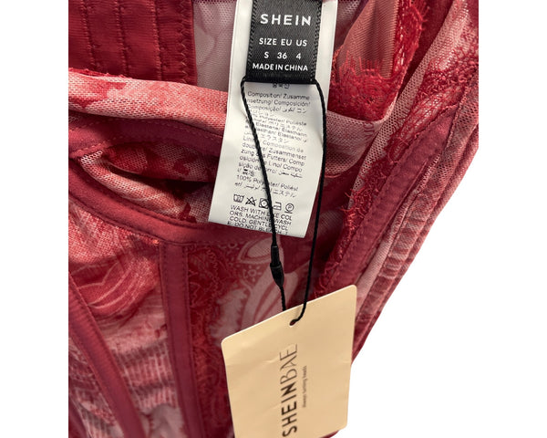 Shein Womens Red Lace Corset Top Size Small