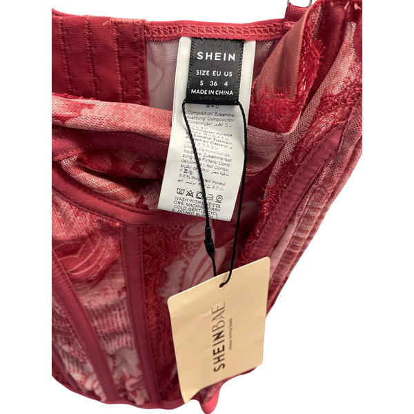 Shein Womens Red Lace Corset Top Size Small