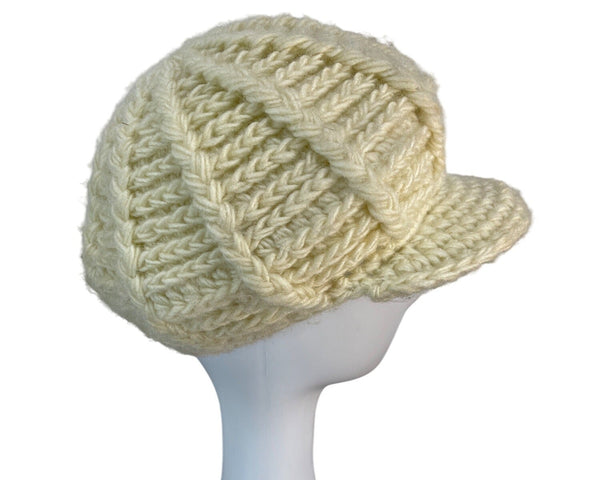 Handmade Chunky Knit Cream Acrylic fiber Newsboy Cap