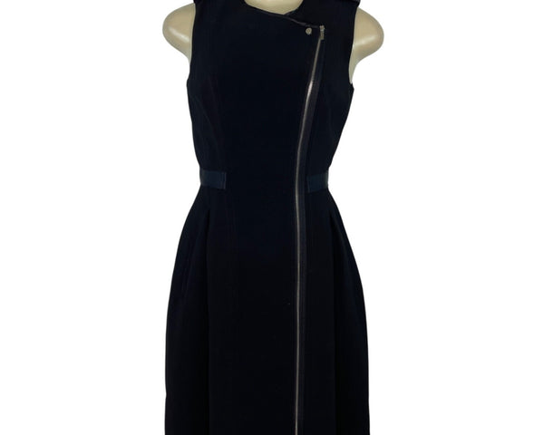 White House Black Market Women’s Sleeveless Black Asymmetrical Zip Dress Sz 0