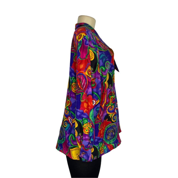 Vintage Givenchy Women's Multicolor Abstract Heart Button-Down Blouse Sz 14W