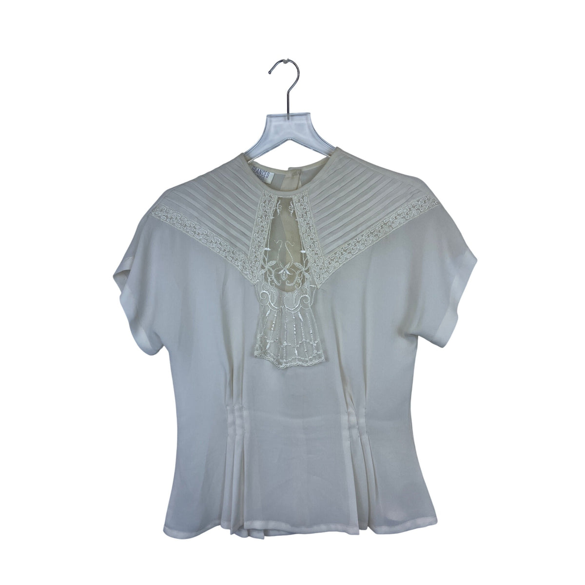 Glances Womens Ivory Sheer Embroidered Button-Back Blouse Size 10