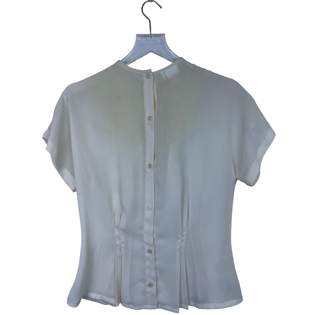 Glances Womens Ivory Sheer Embroidered Button-Back Blouse Size 10