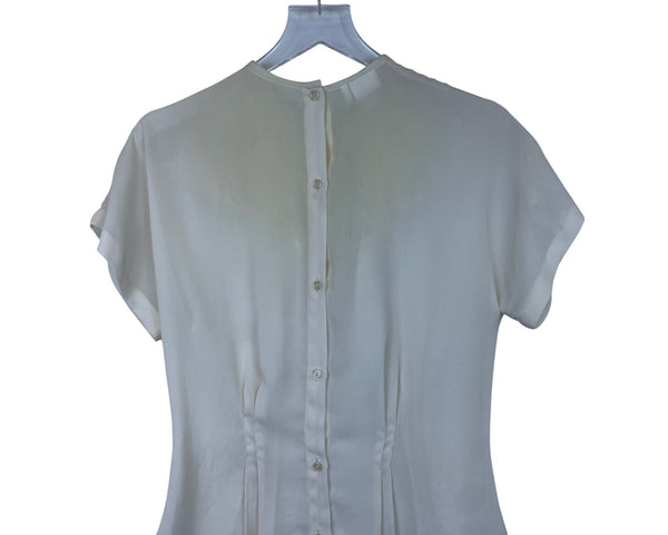 Glances Womens Ivory Sheer Embroidered Button-Back Blouse Size 10