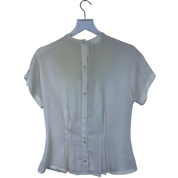 Glances Womens Ivory Sheer Embroidered Button-Back Blouse Size 10