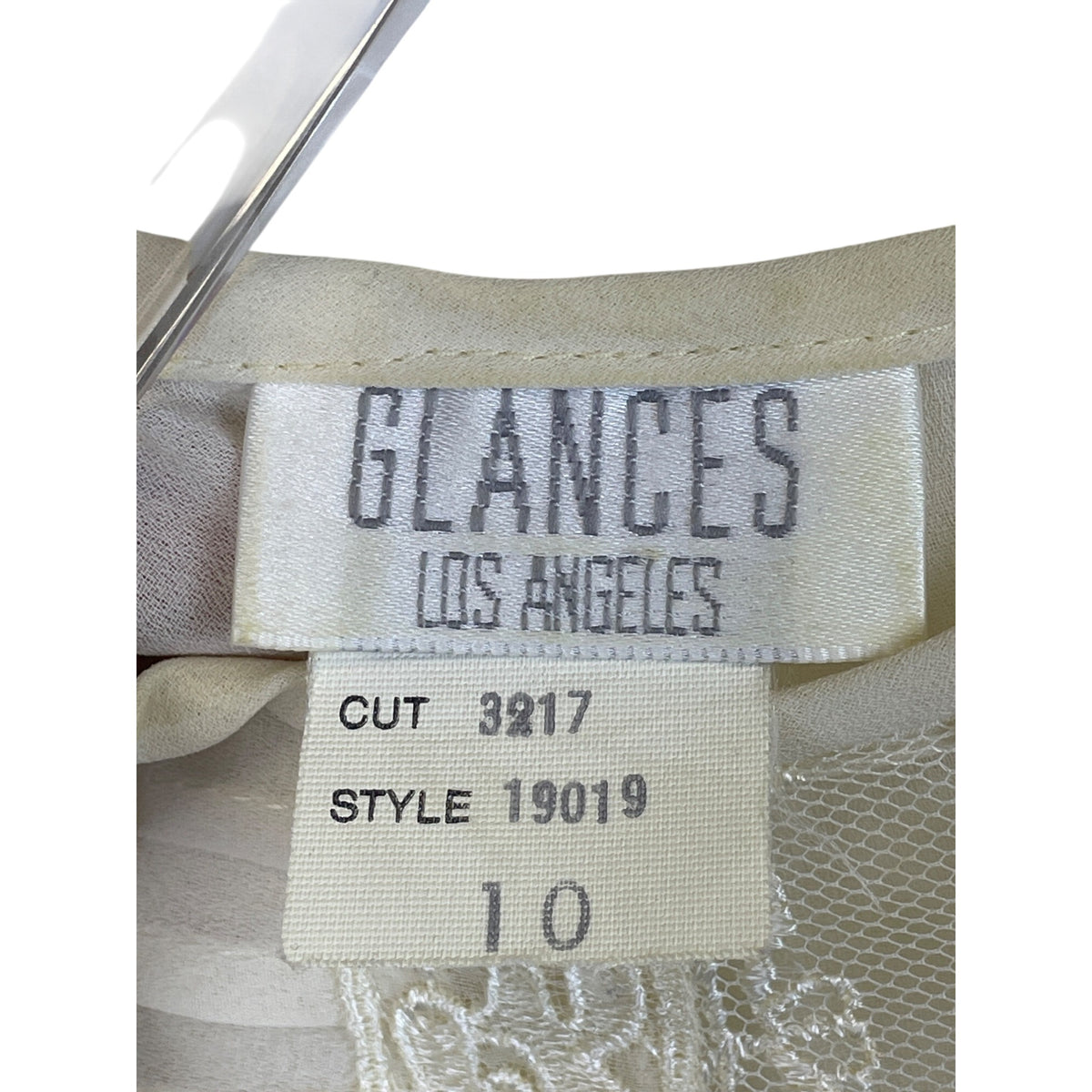 Glances Womens Ivory Sheer Embroidered Button-Back Blouse Size 10