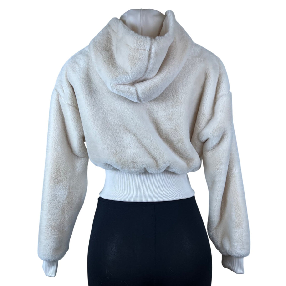 Puma Womens Ivory Fleece Zip-Up Hoodie With Hood  Cozy Ribbed Hem Sz XS