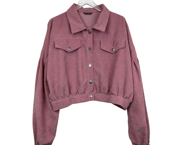 Corduroy Cropped Jacket With Button Closure & Pockets