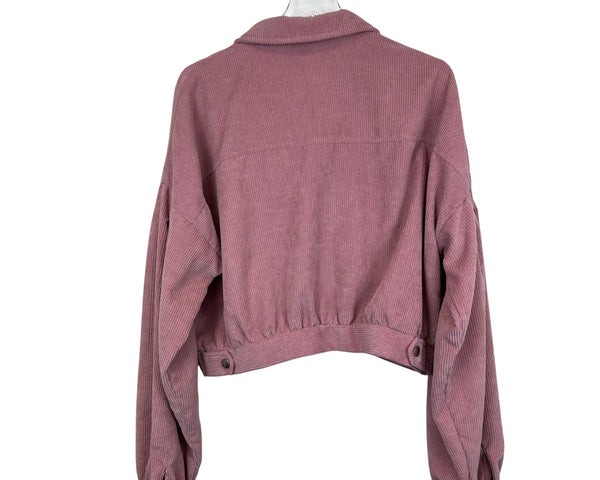 Corduroy Cropped Jacket With Button Closure & Pockets