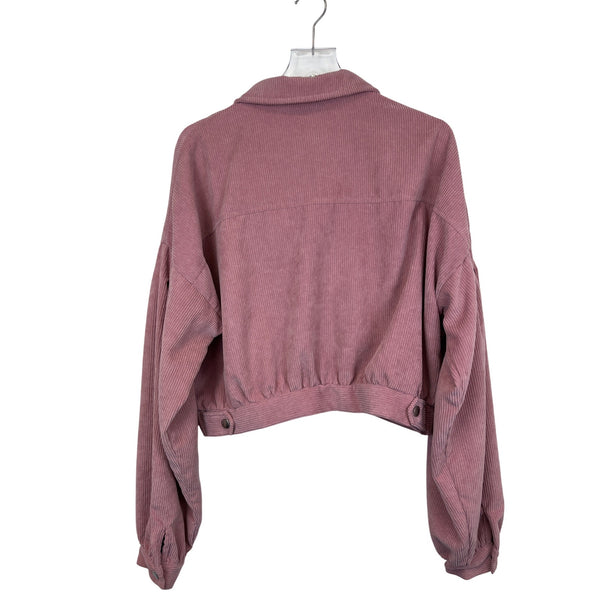 Corduroy Cropped Jacket With Button Closure & Pockets