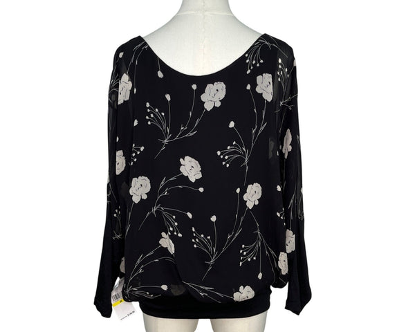 Karen Kane Womens Black Blouse With Floral Print Size M - New