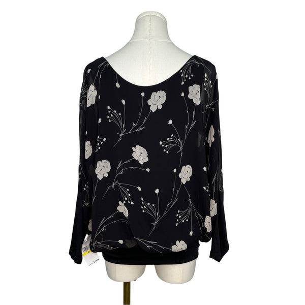 Karen Kane Womens Black Blouse With Floral Print Size M - New