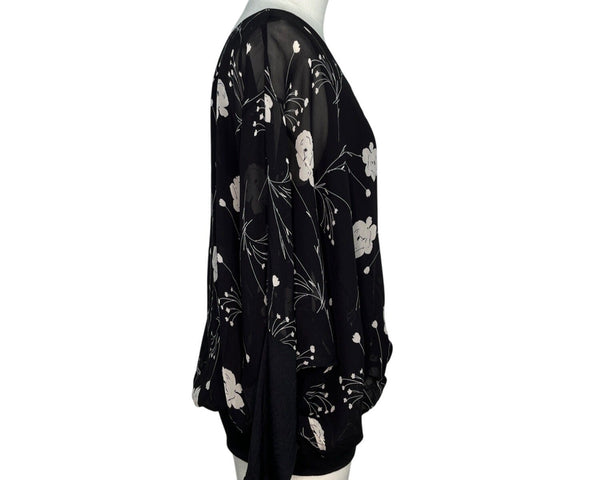 Karen Kane Womens Black Blouse With Floral Print Size M - New