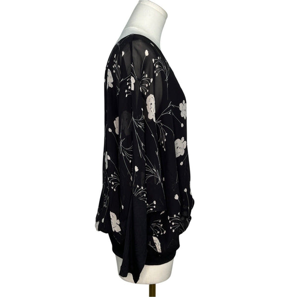Karen Kane Womens Black Blouse With Floral Print Size M - New