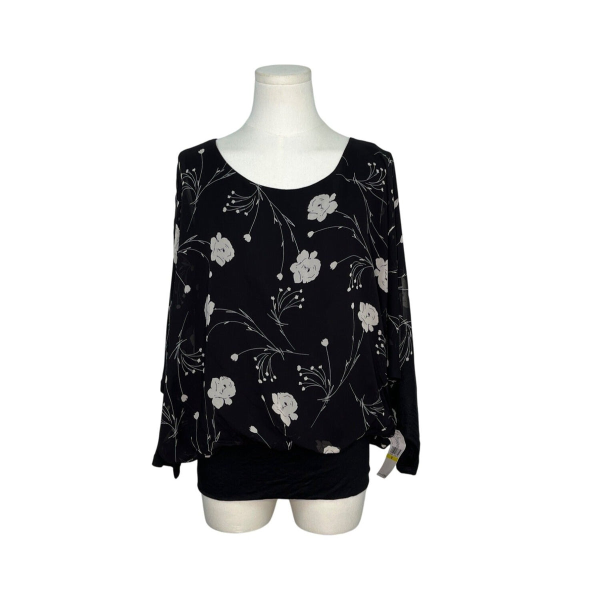 Karen Kane Womens Black Blouse With Floral Print Size M - New