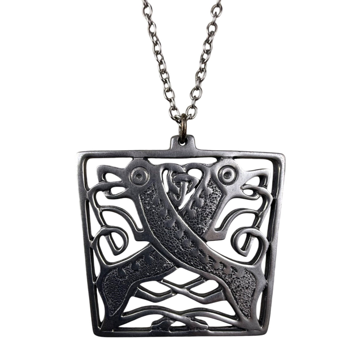 Vintage Silver Tone Intricate Pendant Necklace With Chain