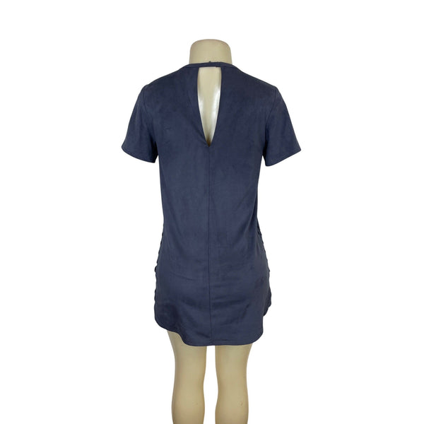 Abbeline Womens Short Sleeve Gray Mini Dress With Lace-Up Side Detail Sz S
