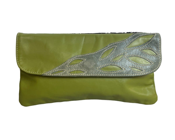 Unbranded Women's Green Leather Snape Closure Makeup Clutch Sz M