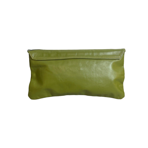 Unbranded Women's Green Leather Snape Closure Makeup Clutch Sz M